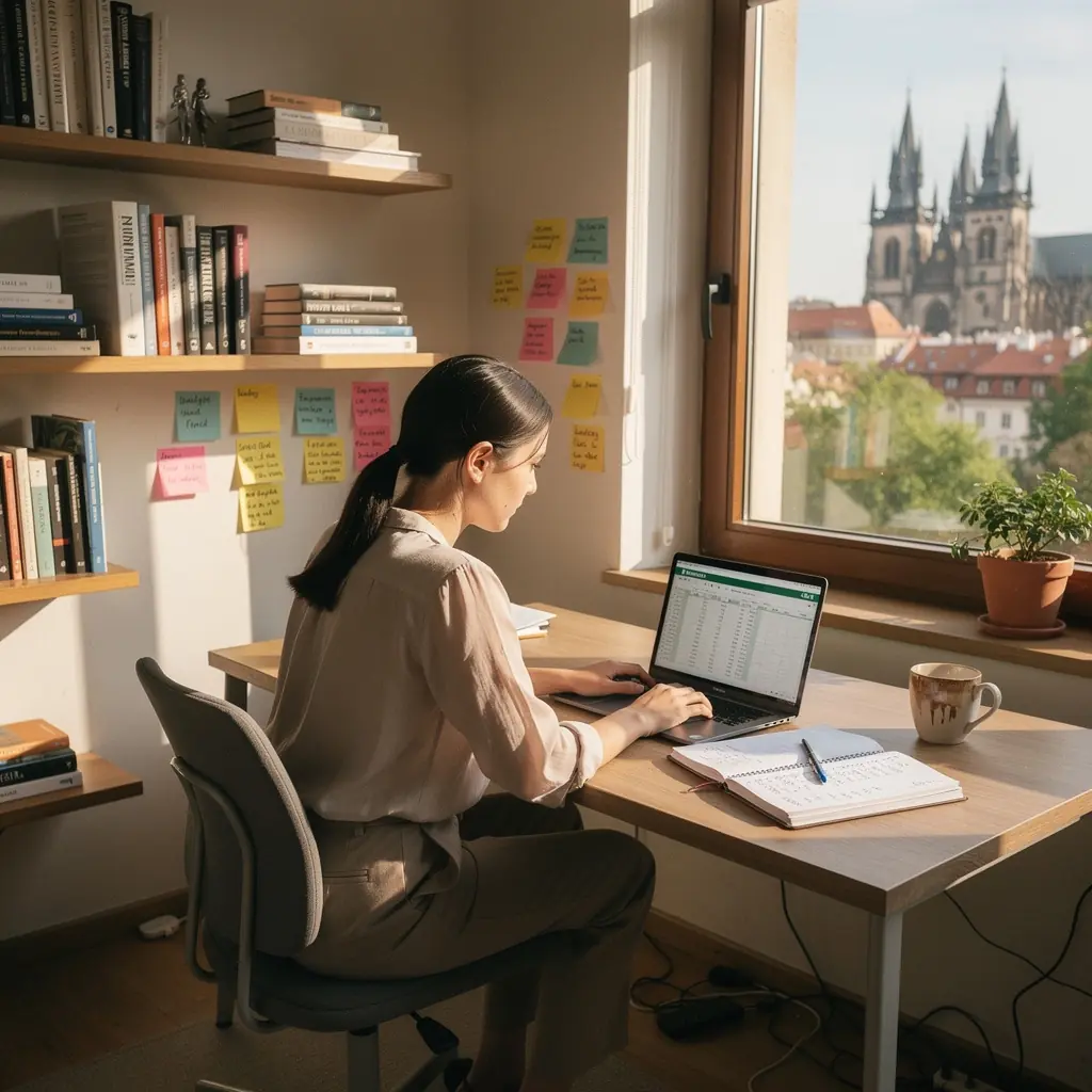 Ilustrace ukazující rozpočet rodiny s různými výdaji a příjmy